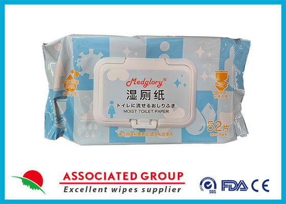 Tissu humide pour toilettes à rincer, certifié ISO, sans danger pour le rinçage. 52 lingettes par emballage