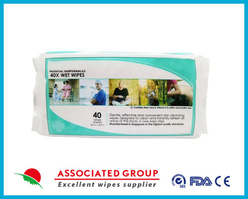 Larges lingettes de nettoyage non tissées de 30 cm x 20 cm OEM lingettes humides pour peau sensible 40 pièces/Pkt